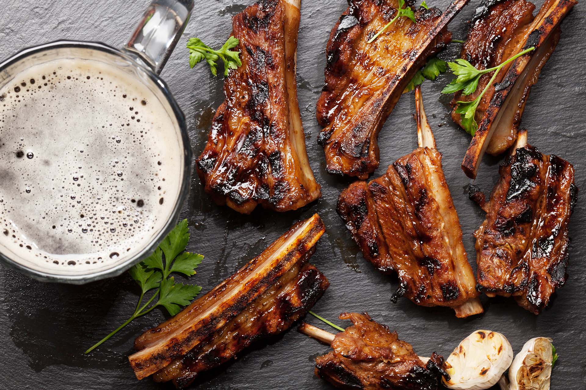 Beer glazed pork belly strips