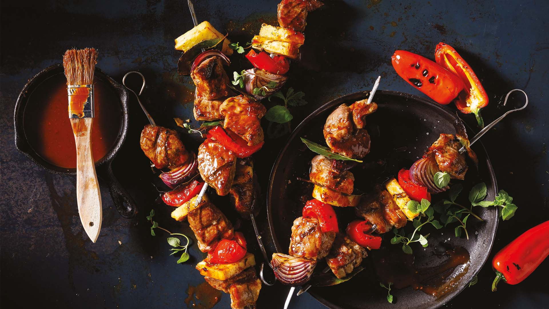 Pork, pineapple and pepper kebabs