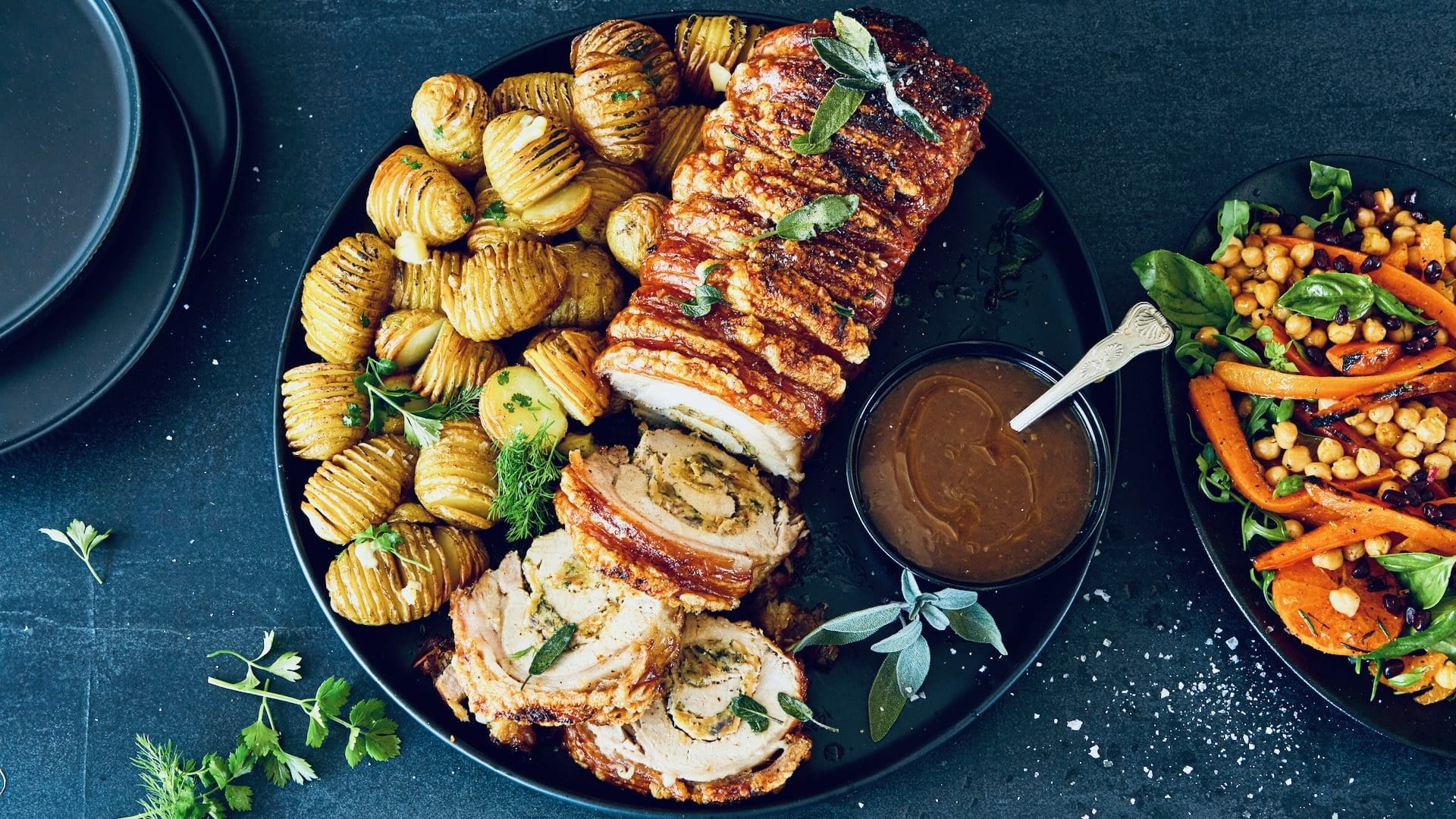 Pork loin roast with almond and herb stuffing