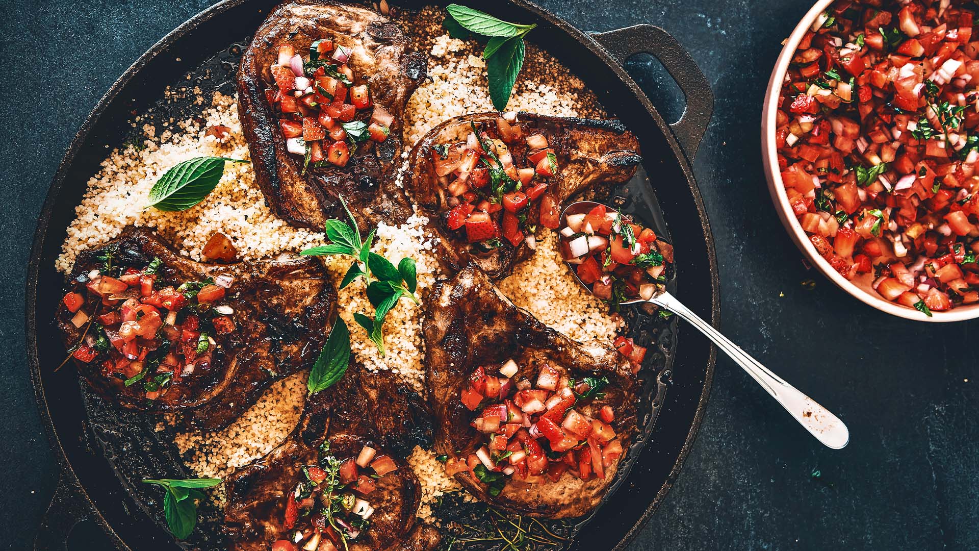 Pork chops with strawberry salsa