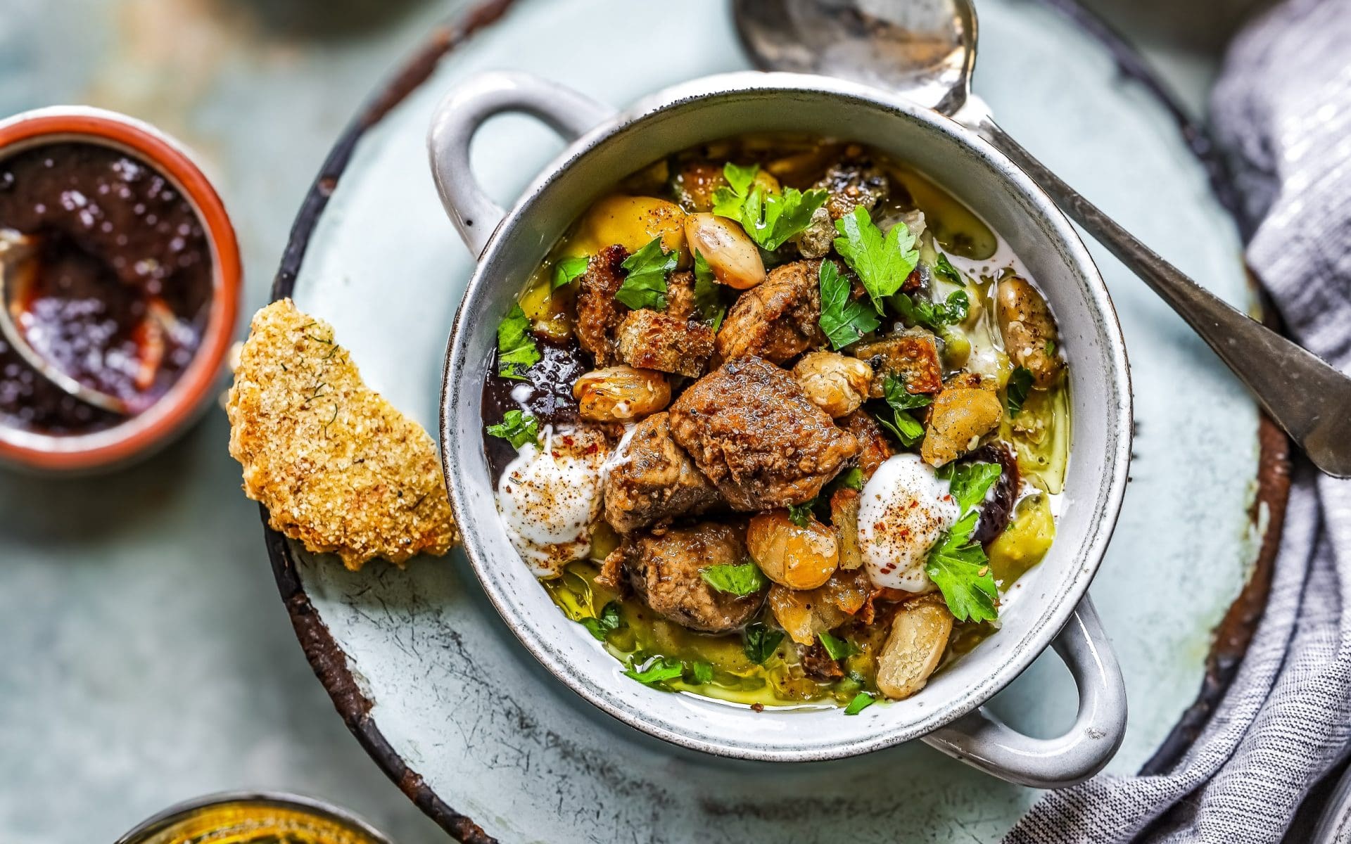 Creamy Bean Stew with crispy Pork Bits