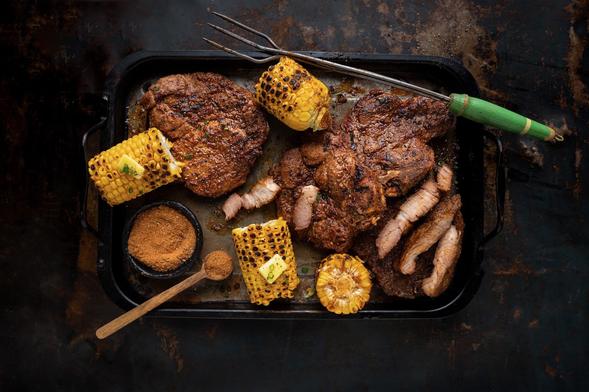 Braaied Pork Neck Steaks with Grilled Sweetcorn